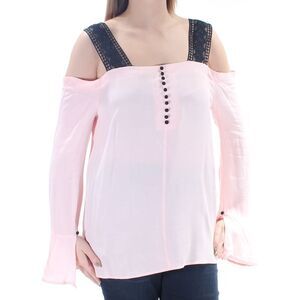 YYIGAL Womens Pink Embroidered Bell Sleeve Square Neck Top Size: L